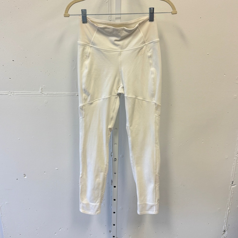 New Balance White Mesh Panel High Waisted Leggings Size S Crisscross Hem Sporty